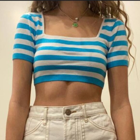 Zara Aqua & White Knit Top - Picture 3 of 15